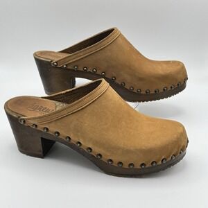 SANDGRENS High Heel Clogs Tan Nubuck Studded Mules EU 40 Retro SWEDEN